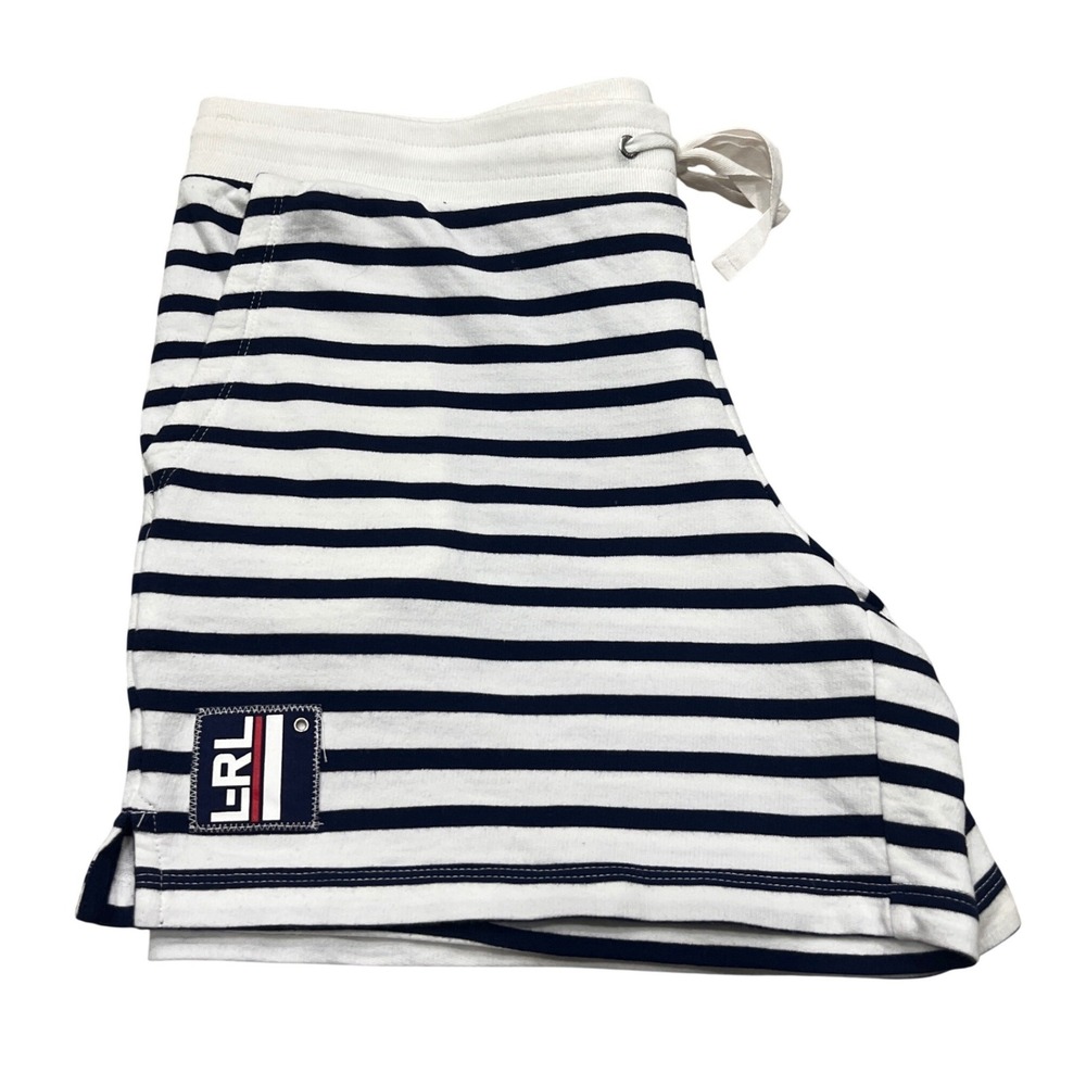 Lauren Ralph Lauren Active Womens Navy White Striped Cotton Lounge Shorts Size M
